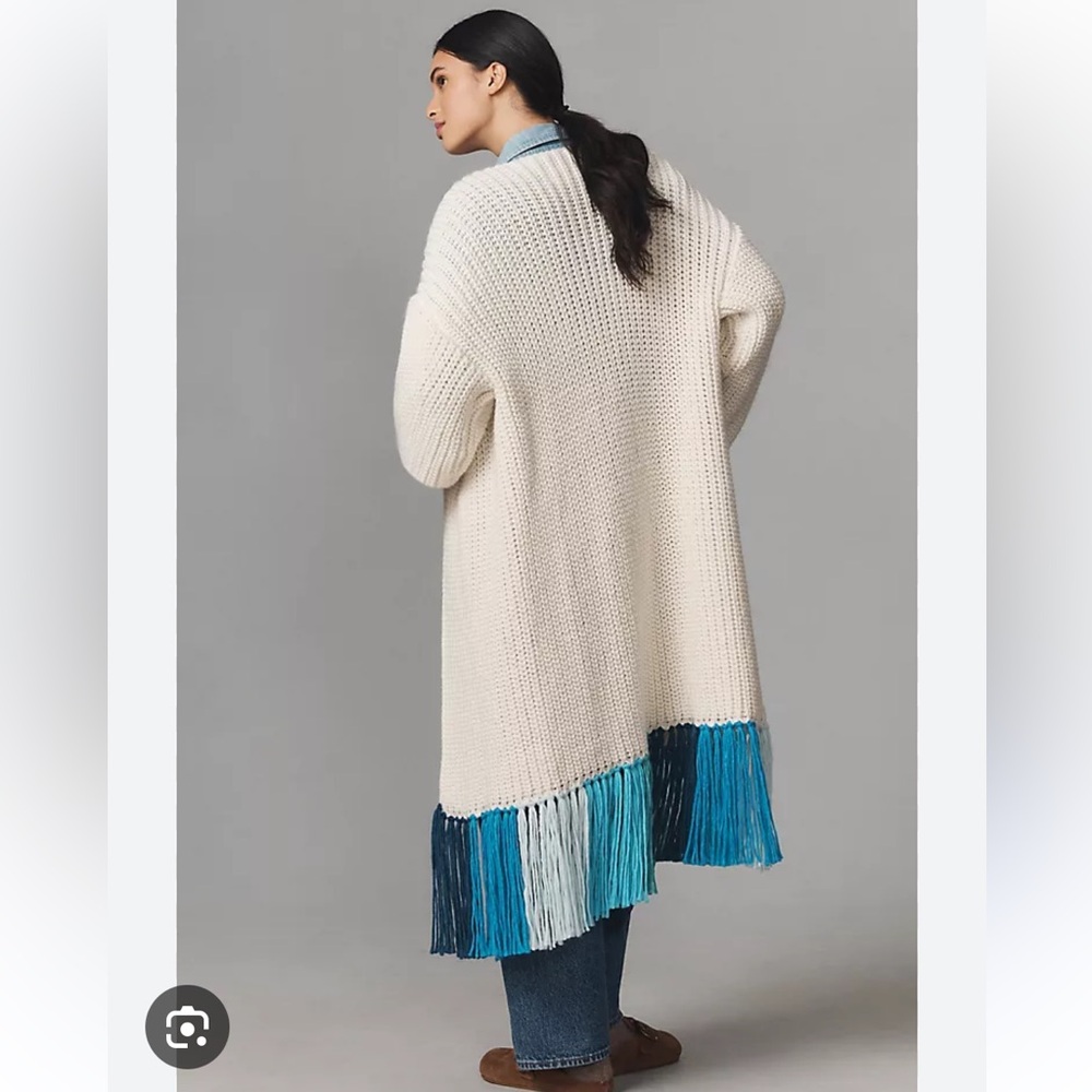 Anthropologie Blue Fringe Duster Kimono Cardigan